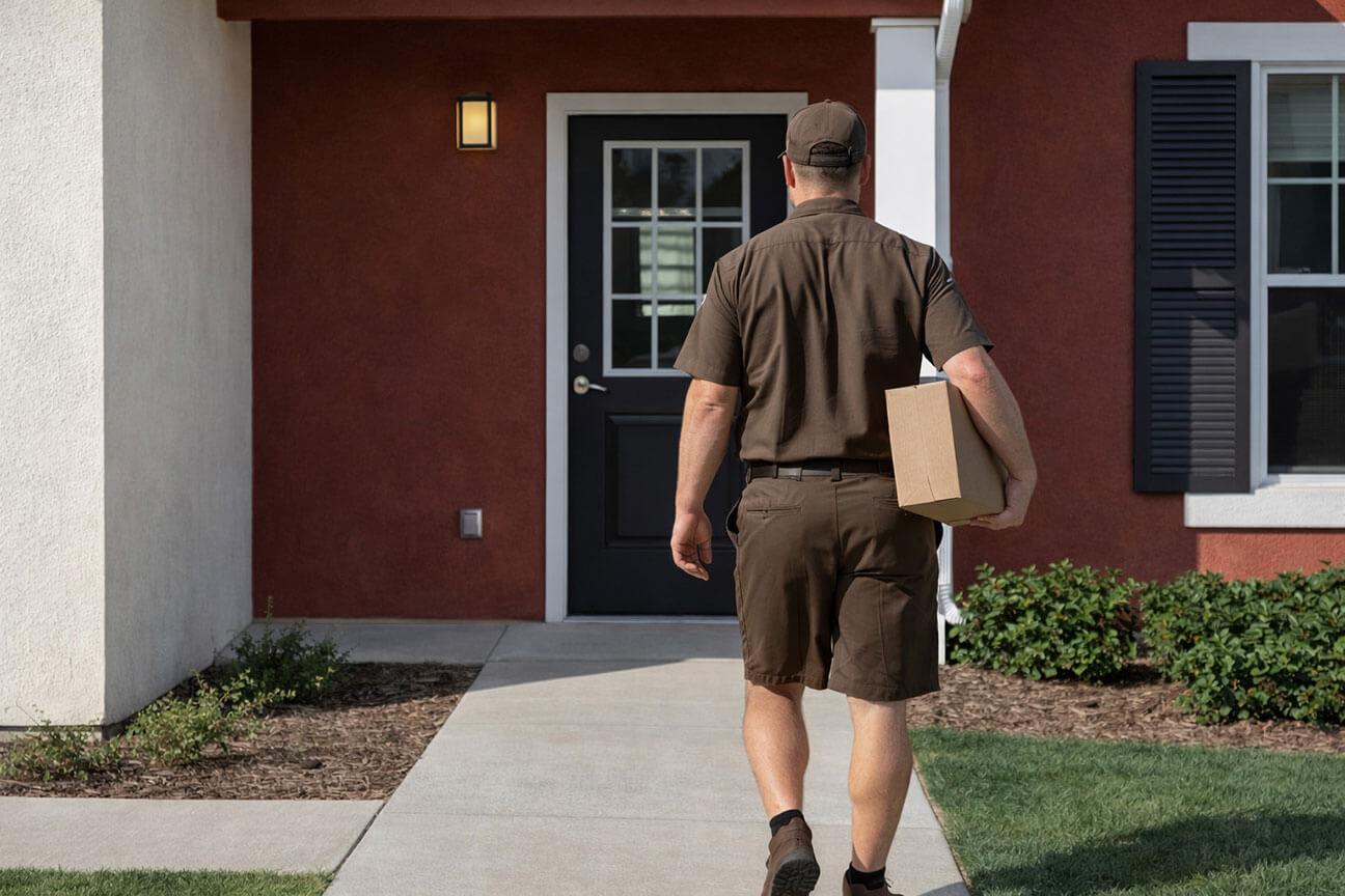 Package delivery arriving at door